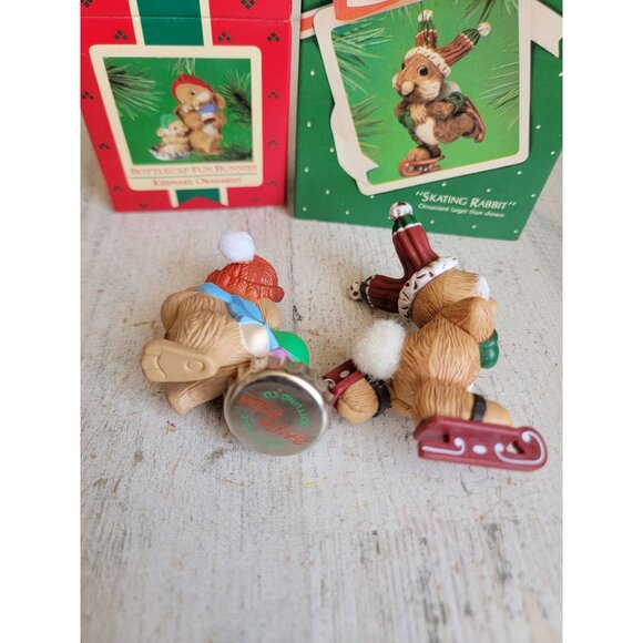 Hallmark skating bunny rabbit vintage ornament Xmas set - Picture 6 of 7